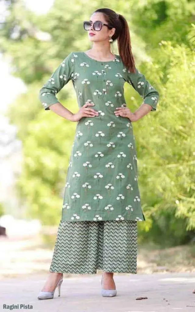 Light Green Small Print Summer Kurti